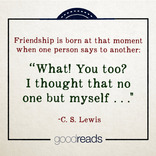 Friendship ... is born at the moment when one man says to another What! You